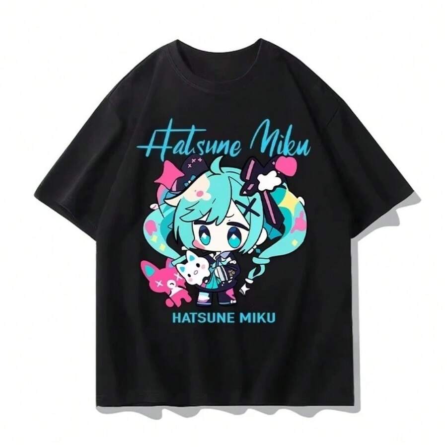 Japanese Anime Men Women's T-Shirt Harajuku Street Casual Fashion Cotton Short-Sleeve Soft And Breathable - 黑色 - 查看 1