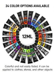 (24 Colors + 3 Brushes) Acrylic Paint Set, 12 Colors Glass/Textile Paint Set, Suitable For Beginners And Artists, Permanent Textile Paint For Clothes, Shoes, Bags, Phone Cases, Flowerpots, Etc. Applicable For Art Painting, Glass, Advertising, Fiber Arts, And Graffiti - Sets - View 4