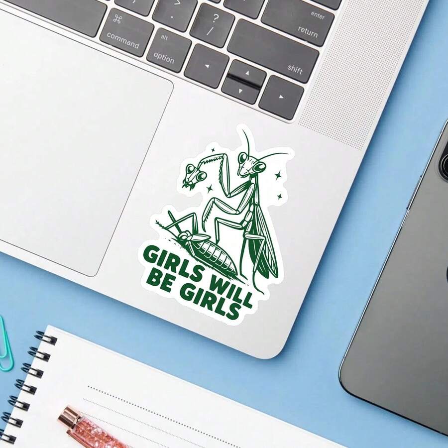 1PC Praying Mantis Vinyl Sticker, Waterproof Green Line Art Insect Decal With Botanical Nature Illustration Style For Insect Lover, Laptop, Water Bottle, Notebook, Journal, Phone Case, Luggage Decor - S2065 - View 1