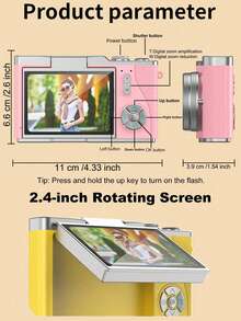 1 Pc 48MP 2.4" Rotating Screen Digital Camera, Rechargeable CCD Sensor, Comes With 32GB Memory Card And Multiple Filter Modes. Portable Anti-Shake Smart Zoom Camera, Suitable For Outdoor Use. - Multicolor - View 3