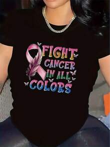 A T-Shirt Suitable For Both Home And Office, With Designs In Various Colors, Designed To Raise Cancer Awareness. It Is Both Durable And Comfortable. Basic Universal Style - Black - View 7