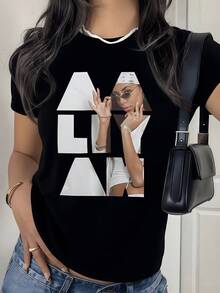 Geometric Figure With Hands Forming A Gesture Of Harmony And Balance Conveys Calm, Elegance, And Inner Connection. Modern Casual Women's T-Shirt For Everyday Wear - 黑色 - 查看 1