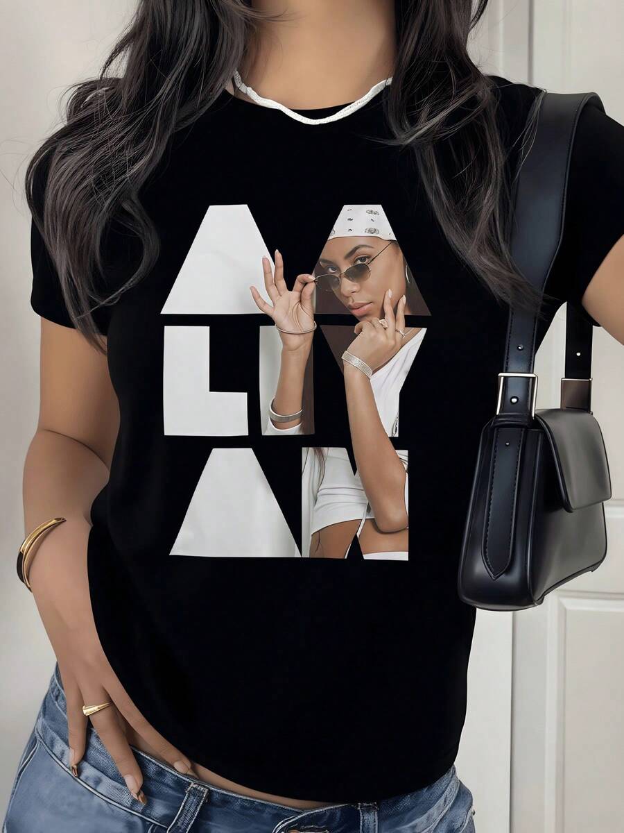 Geometric Figure With Hands Forming A Gesture Of Harmony And Balance Conveys Calm, Elegance, And Inner Connection. Modern Casual Women's T-Shirt For Everyday Wear - 黑色 - 查看 1
