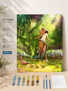 1 Set DIY Digital Oil Painting Kit, Cycling Themed Artwork, Frameless Art Painting Suitable For Bedroom Decor And Art Wall Decoration, Simple And Fun Painting Method Without Drawing Foundation, Fulfill Your Painter Dream And Immerse Yourself In The Colorful World, Every Stroke Is Self-Expression, Adding Romance To Life, Best Gift For Family And Friends, Holiday Gift, 40*50CM - Green - View 2