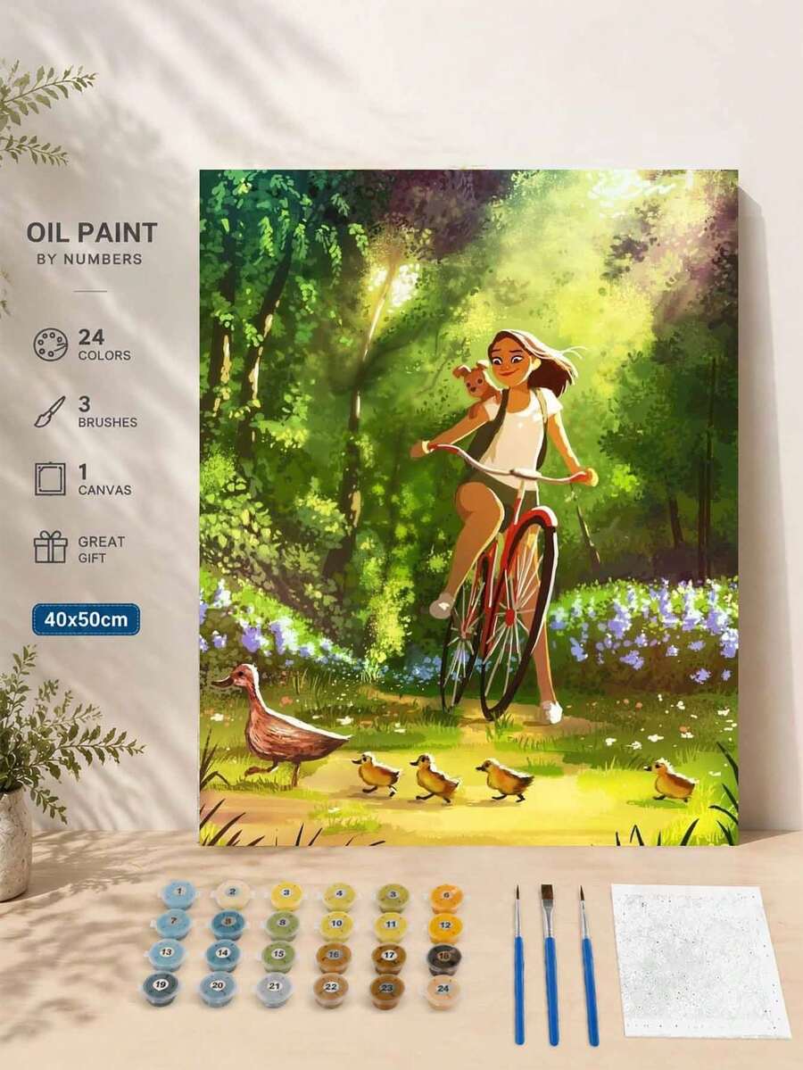 1 Set DIY Digital Oil Painting Kit, Cycling Themed Artwork, Frameless Art Painting Suitable For Bedroom Decor And Art Wall Decoration, Simple And Fun Painting Method Without Drawing Foundation, Fulfill Your Painter Dream And Immerse Yourself In The Colorful World, Every Stroke Is Self-Expression, Adding Romance To Life, Best Gift For Family And Friends, Holiday Gift, 40*50CM