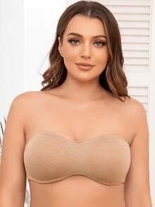 MELENECA Women's Unpadded Strapless Large Bust Fitted Bra With Transparent Straps - Beige - View 5