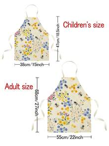 1pc Bee & Floral Pattern Single-Sided Printed Apron, Unisex Home Kitchen Neck-Tie Apron, Home Decor Cooking Protective Apron - Multicolor - View 3