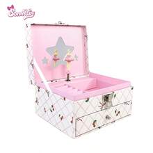 Hộp đựng trang sức có nhạc in hình quả anh đào, kiểu ngăn kéo, có cửa sổ lắc và tượng vũ công ba lê dành cho bé gái. - Xem 5