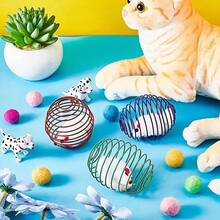 Stretchy Spring Cat Interactive Toy, Rolling Ball Cage Mouse Toy For Indoor Kitten & Cat Play, Pet Entertainment Supplies (Random Color) - View 5
