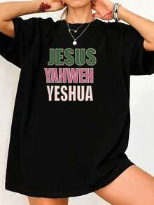 Women's Christian Faith T-Shirt - Jesus Yahweh Yeshua Graphic Tee - Religious Clothing - Lightweight Everyday Church Wear - Soft Casual Everyday Top For Women - 黑色 - 查看 2