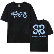 Hearts2Hearts Focus Graphic Cotton Short Sleeve T-Shirts, Casual Women's T-Shirts, Fashionable Korean Style T-Shirts For Girls, Streetwear T-Shirts - 黑色 - 查看 1