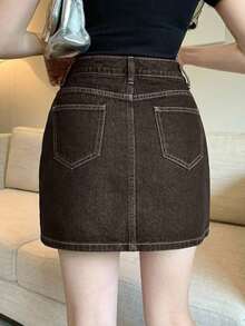 Falda vaquera de verano informal y casual para vacaciones en la playa y deportes para mujeres - Marrón - Ver 2