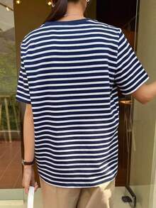 Camiseta de cuello redondo con estampado de rayas para Pascua - Azul marino - Ver 7
