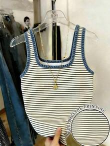 Camiseta de tirantes ajustada con cuello cuadrado y rayas para mujer - Multicolor - Ver 1