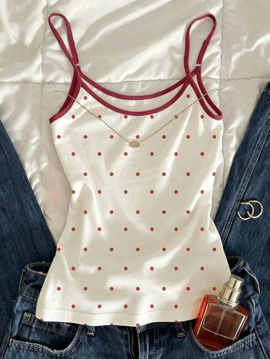 Top ajustado sin mangas con estampado de lunares para el verano - Blanco 3 - Ver 1
