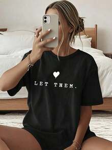 Women's Casual Loose Off-Shoulder T-Shirt, Positive Quotes T-Shirt For Mental Health And Anxiety, Inspirational Quote T-Shirt, Self-Love Gift Idea - 黑色 - 查看 4