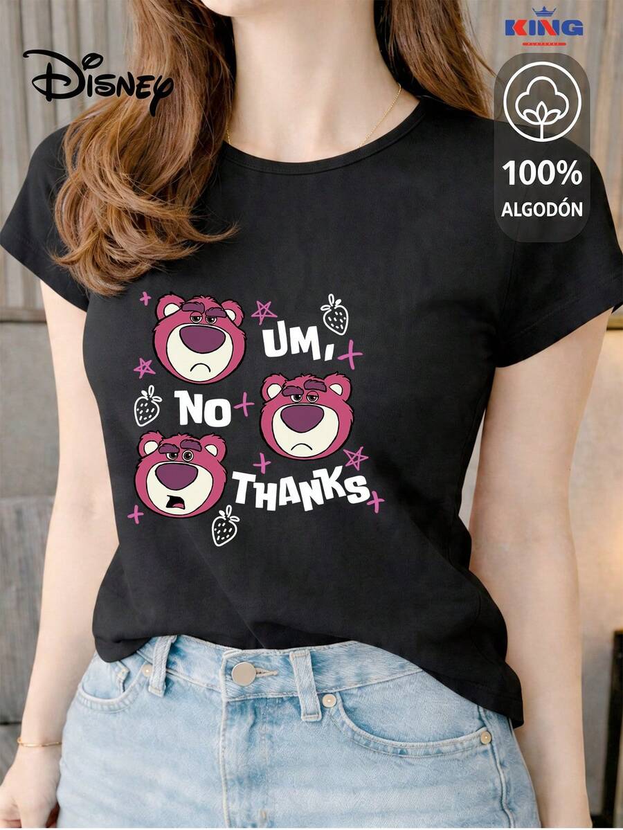 Made From 100% High-Quality Cotton, This T-Shirt Guarantees Exceptional Softness To The Touch, With A Round Neck, "Disney No Thanks" Print, And Short Sleeves. - 黑色 - 查看 1