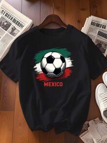 Women's Mexico Soccer Jersey - Flag And Ball Print, Short Sleeve, Crew Neck, Casual, Ideal For Fans, Game Days And Casual Wear - 黑色 - 查看 1