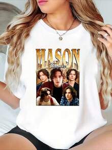 Mason Thames Themed Graphic Casual T-Shirt - Women's Short Sleeve Crew Neck T-Shirt, Soft Polyester Blend, Loose Fit, Fashion Essential, 100% Cotton, Durable - 白色 - 查看 7