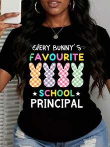 Camiseta de Conejo de Pascua Favorita de Todos los Directores de Escuela para Mujer, Divertido Regalo para Celebración de Primavera, Top Casual Blanco - Estilo Urbano Vintage, Unisex, de Algodón 100% con Manga Corta y Cuello Redondo - Negro - Ver 3