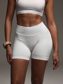 PinkTip Quần short đạp xe màu trơn dành cho nữ, thích hợp cho chạy bộ và tập yoga. - trắng - Xem 2