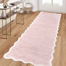 1Pcs Room Decor Modern Washable Scalloped Border Solid Pink Area Rug For Living Room Indoor Bedroom Foldable Floor Mats, Soft Low Pile Non Shedding Carpets For Offices Non-Slip Runner For Hallway Dorm - Baby Pink - View 2