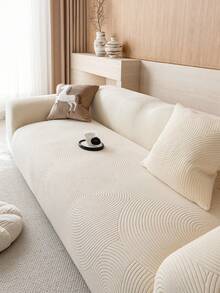 1pc Jacquard Solid Color Stretch All-Inclusive Sofa Cover, Minimalist Pet-Friendly Non-Slip Anti-Dirty Anti-Scratch, Suitable For All Seasons, Machine Washable, Holiday & New Home Decor Dust Cover - Beige - View 6