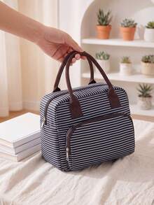 1Piece Portable Lunch Bag Large Reusable Insulated Lunch Box Bento Pouch Dinner Insulation Bag Student Thickened Cute Lunch Fruit Bag Pink Strawberry Stripe Leopard Print Small Floral Bag For School School Accessories School Stuff - Stripe - 查看 6