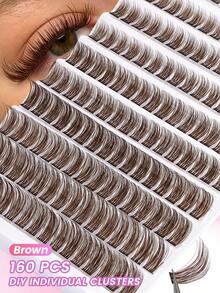 MAANGE 160pcs Brown Cluster Eyelashes, Soft & Charming Fluffy, Multi-Length Cluster, Suitable For Beginners Eye Makeup, Cluster Eyelashes, Individual Lashes, False Eyelashes - D - View 4