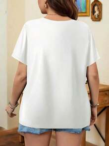 Women's Plus Size T-Shirt 0XL-5XL - Women's Plus Size Denim Graphic T-Shirt With Diamond And Pearl Pattern | Elegant Casual Blouse For Office, Soft And Comfortable Fashion T-Shirt, Round Neck, Regular Sleeve, For All Seasons - 白色 - 查看 3