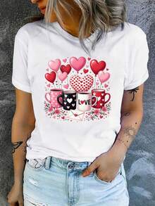 Camiseta Deportiva Casual para Mujer con Gráfico Colorido de Corazones y Texto Love - Camiseta Elástica de Cuello Redondo, Lavable aáquina, Confortable y Apta para Todas las Estaciones. - Blanco - Ver 7