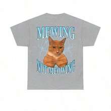 Summer 2026 T-Shirt With Funny Cat Meme - Mewing LooksMax, Meowing Cat Graphic T-Shirt, Unisex Cotton Garment For Men And Women, Urban Retro T-Shirt For Everyday Wear - 運動灰 - 查看 7