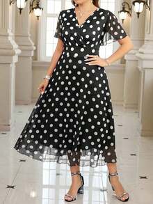 Vestido floral elegante de talla grande, verano - Negro 2 - Ver 4