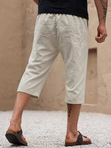 Men's Casual 3/4 Length Pants, Lightweight Breathable Summer Holiday Style - Beige - View 2