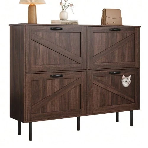 Narrow Shoe Cabinet With 3 Doors, With Shelf For Pet Toys, Shoe Rack, Shoe Storage, For Use In The Hallway. - Alami - View 1