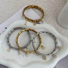 1 chiếc vòng tay thời trang cổ điển bằng thép không gỉ mạ vàng và bạc, đính đá Cubic Zirconia tổng hợp, khắc chữ "MAMA", vòng tay vuông kiểu mô-đun, thích hợp cho nữ dự tiệc và đeo hàng ngày. - Bạc - Xem 3