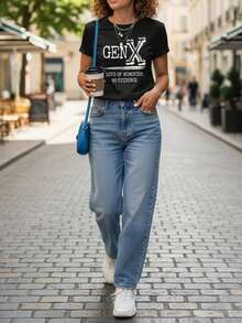 Women's Fashion Casual T-Shirt Plus Size 0-8XL, Unique Design, Modern Base Layer For Everyday Wear, Comfortable Fit, Gen X Graphics, Unisex, Ideal For Parties, Concerts And Casual Wear - Great Birthday Gift For Friends (195 Characters) - 紅玫瑰 - 查看 6