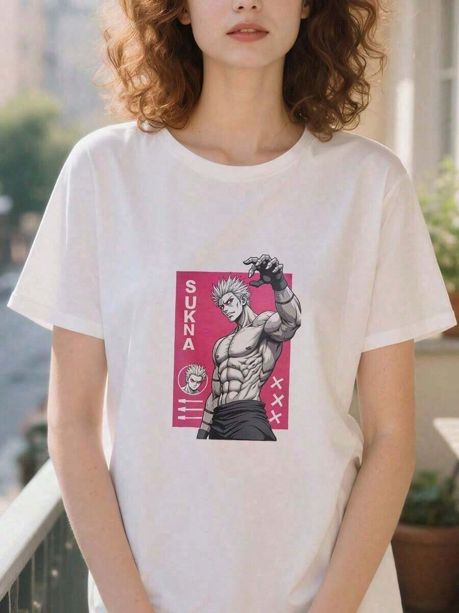 Camiseta , Camiseta con Gráficos de Anime, Ropa Otaku, Unisex, Regalo para Hombres y Mujeres, Ropa Urbana para Fanáticos del Anime Y2k Camiseta Camisa De - Blanco - Ver 1