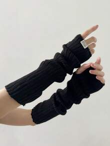1 Pair Y2K Style Arm Warmers For Women, Punk Gothic Striped Fingerless Knitted Arm Sleeve Warmers For Halloween Cold Gloves Y2k Valentine's Day Valentines Summer - T009# Stripes - View 20
