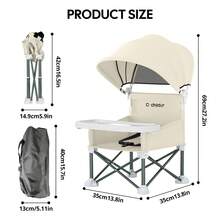 Cochildor Foldable Travel Baby Booster High Chair With Sun Shade Canopy, Safety Harness Detachable Tray & Carry Bag For Toddlers Indoor Outdoor - Beige - View 3