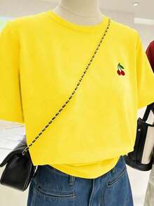 Women's Crew Neck T-Shirt With Men's Embroidered Print - Casual Crew Neck Top - Lightweight T-Shirt Suitable For All Seasons - 白色 7 - 查看 4
