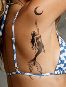STARTTOOS Mermaid Pattern Temporary Tattoo Stickers, DIY Wrist Ankle Shoulder Neck Collarbone Waterproof Realistic Body Tattoo Stickers 1pc/Pack - Black - View 5