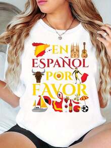 Souvenir Printed-Shirt A Vacation In Spain Graphic Tee Shirts Western Men Clothes Camisas Para Hombre Graphic Tees Women Clothes Summer Tops Summer Clothes Graphic Tees Casual Blouses For Women - 白色 - 查看 7