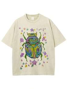 Nueva Llegada 2026 - Camiseta 100% Algodón - Camiseta con Estampado de Escarabajos Coloridos, Perfecta para Uso Diario, Esencial para Conjuntos de Verano Sencillos, Cómoda para Vacaciones al Aire Libre, Regalos para el Día del Padre, Día de la Madre - Tops de Verano - Nuevos Conjuntos de Verano 2026 para Mujer - Conjuntos de Vacaciones para Mujer - Camiseta Unisex Lavable - Camiseta Color Albaricoque, Tela Suave, Transpirable, a la Moda, 100% Algodón, Camiseta para Mujer de Uso Diario con Estampado Gráfico - Albaricoque - Ver 1