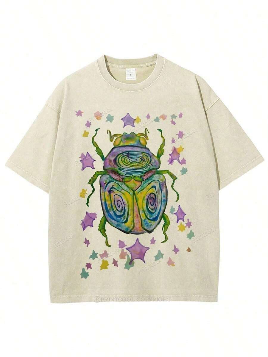 Nueva Llegada 2026 - Camiseta 100% Algodón - Camiseta con Estampado de Escarabajos Coloridos, Perfecta para Uso Diario, Esencial para Conjuntos de Verano Sencillos, Cómoda para Vacaciones al Aire Libre, Regalos para el Día del Padre, Día de la Madre - Tops de Verano - Nuevos Conjuntos de Verano 2026 para Mujer - Conjuntos de Vacaciones para Mujer - Camiseta Unisex Lavable - Camiseta Color Albaricoque, Tela Suave, Transpirable, a la Moda, 100% Algodón, Camiseta para Mujer de Uso Diario con Estampado Gráfico - Albaricoque - Ver 1