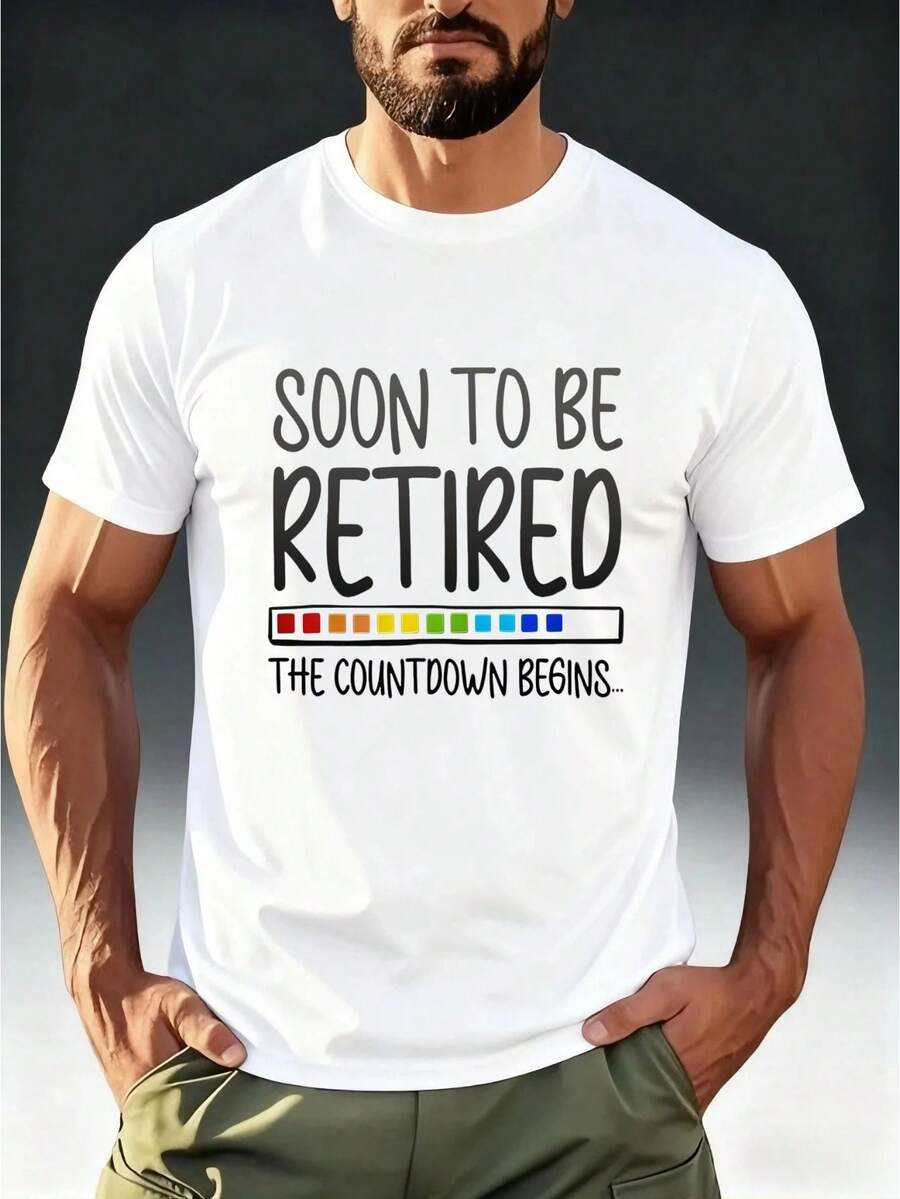 Camiseta de Estilo Único para Hombre con Estampado de Barra de Progreso "La Cuenta Regresiva para el Retiro Comienza", Estilo Laboral Intenso, Transpirable y Amigable con la Piel - Blanco - Ver 1
