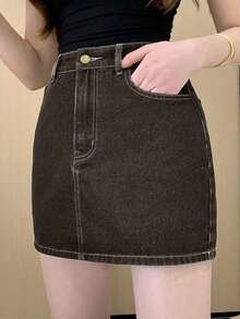 Falda vaquera de verano informal y casual para vacaciones en la playa y deportes para mujeres - Marrón - Ver 5