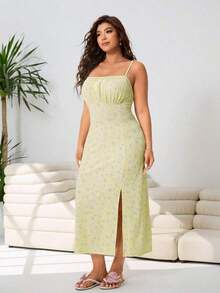Vestido largo de mujer talla grande con estampado de lunares, tirantes finos, para playa, atuendo primaveral, fiesta de vacaciones, vestido hawaiano, vestido casual de mujer, vestido largo casual con espalda abierta, estampado floral y bajo con a - Multicolor 3 - Ver 3