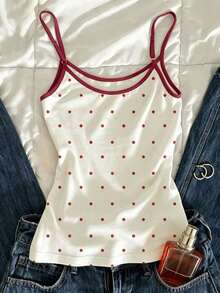 Top ajustado sin mangas con estampado de lunares para el verano - Blanco 3 - Ver 2