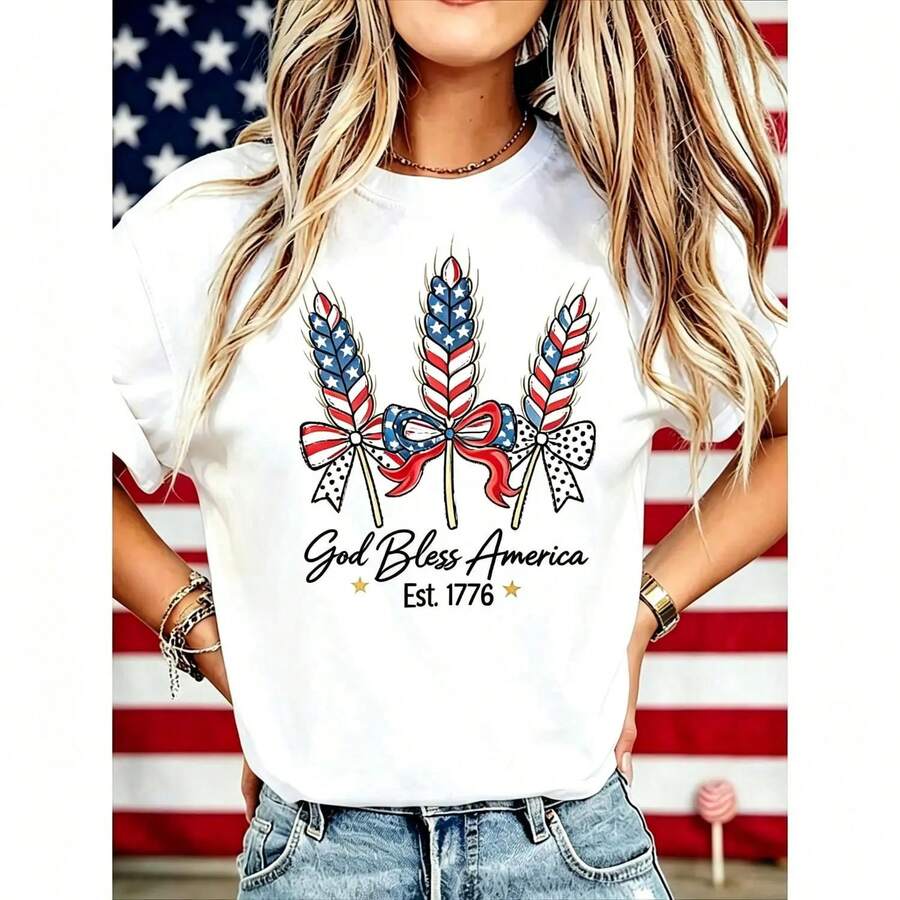 Camiseta de Mujer "God Bless America" 250 Años de América, Aniversario de 250 Años de la USA, Camiseta de Regalo para el Día de la Independencia, 4 de Julio, Camiseta de Algodón para Hombres y Mujeres - 1776-Blanco - Ver 1